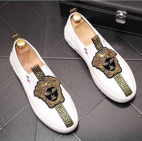 

Fa hion uede leather embroidery loafer men ca ual printed mocca in hoe lip on man party driving wedding flat w297