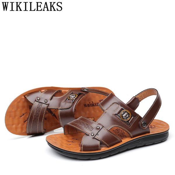 

men's sandals casual genuine leather sandal for men open shoes summer shoes men beach sandals sepatu slip on pria, Black