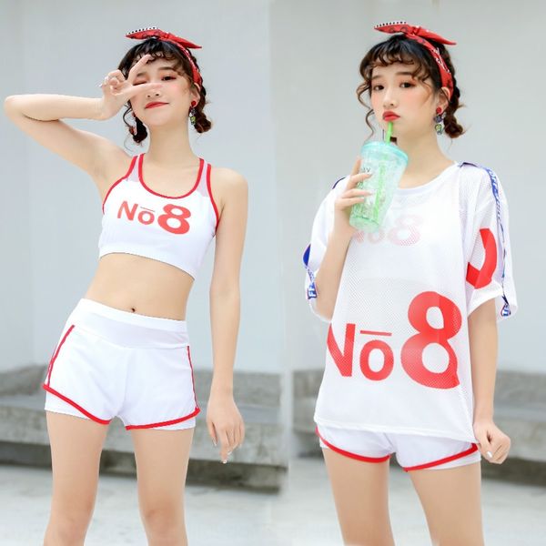 

2020 three-piece swimming suit female swimsuit spring split conservative sports wind boxer mesh swimsuit, White;black