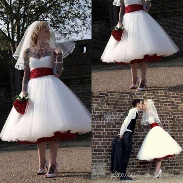 Discount Vintage White Knee Length Short Wedding Dresses With Sash