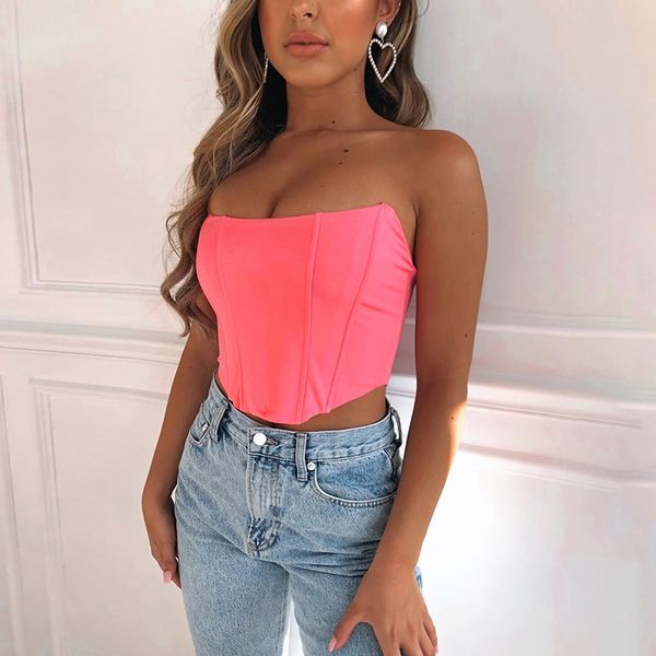 

light colored t-arc-shaped breast wrapping women's european and american playful style open back open navel one word neck slim top, White