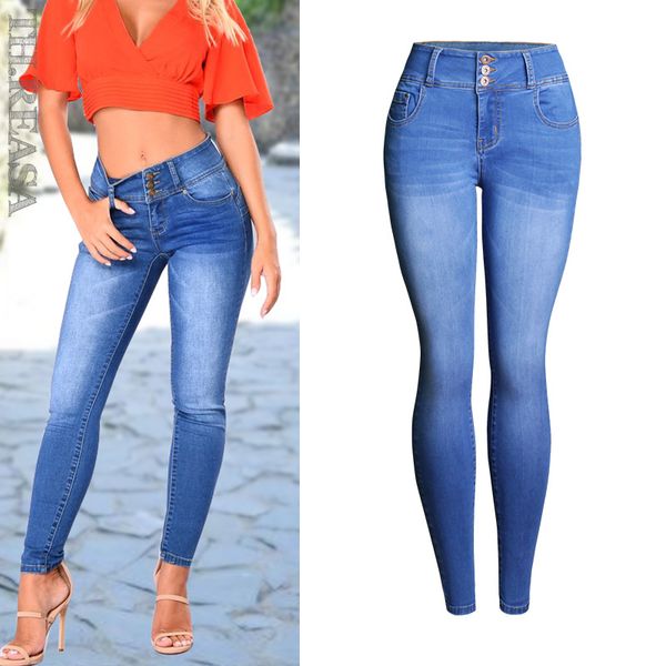 

xs-xxl women casual trousers skinny tight long jeans pencil stretch denim pants europe and america autumn and winter new style a, Blue