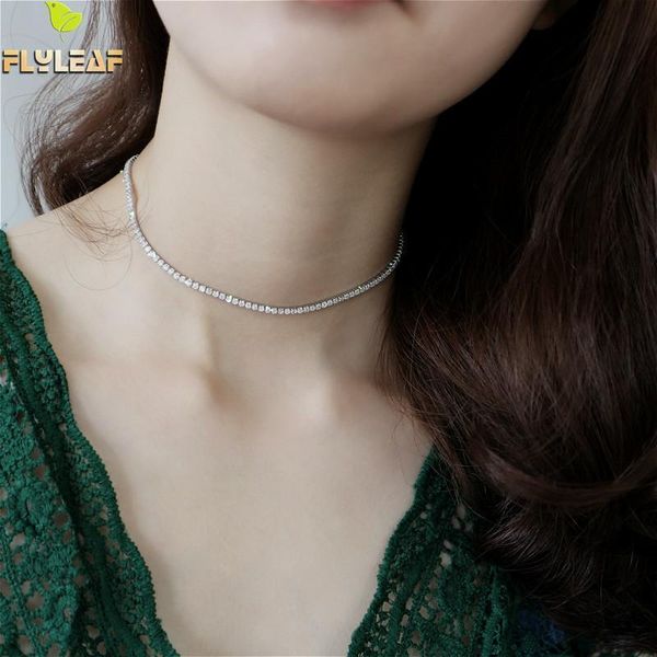 

100% 925 sterling silver jewelry necklaceis nlay cubic zirco shining chain choker flyleaf fashion short necklace women chokers