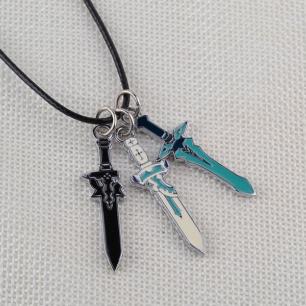 

anime movie sword art online kirito phantom sword pendant necklaces 3 colors alloy necklace rope chain men, Silver