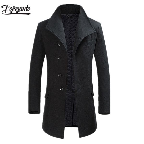 

men's wool & blends fojaganto men winter coat casual solid color warm thick woolen pea male trench overcoat, Black