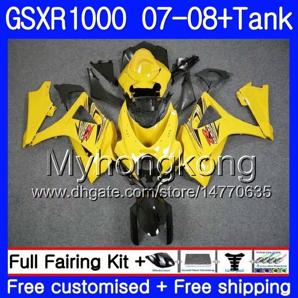 Kit + Tanque Para SUZUKI GSX R1000 GSXR-1000 GSXR 1000 2007 2008 301HM.51 GSX-R1000 07 08 Corpo K7 GSXR1000 07 08 luz amarela quente Carenagem 7Gifts