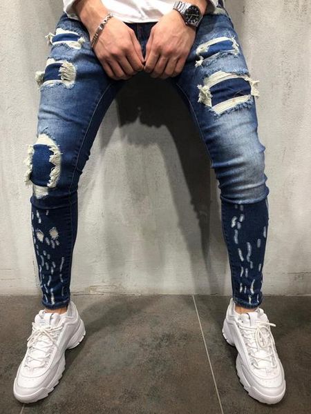 

series - blue skinny fit patch grinding men's jeans