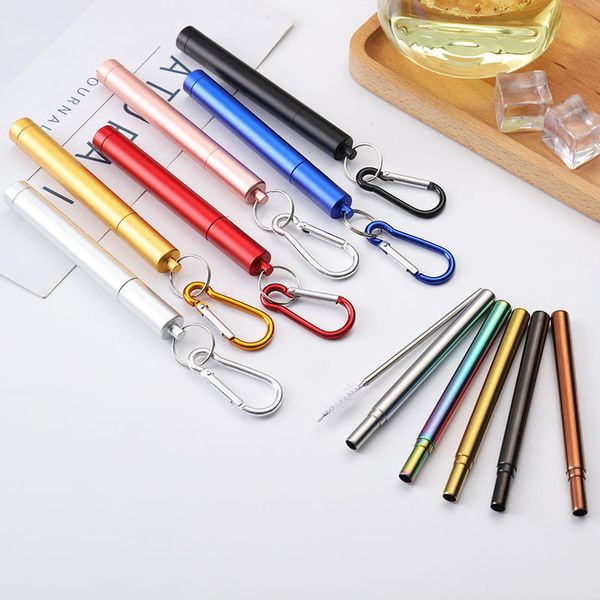 

stainless steel telescopic drinking straws eco friendly metal foldable straws outdoor collapsible straws with cleaning brush and case
