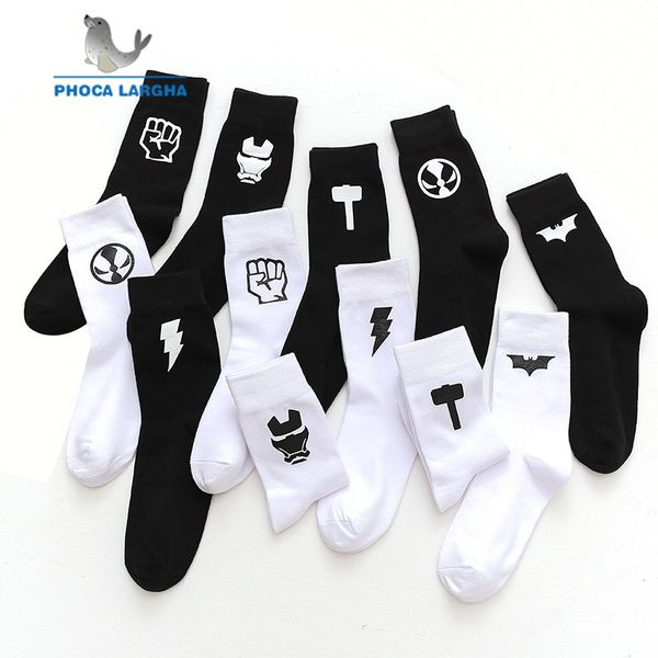 

marvel comics hero socks dc cartoon knee-high warm solid color pattern anti skid casual cotton socks men women, Black