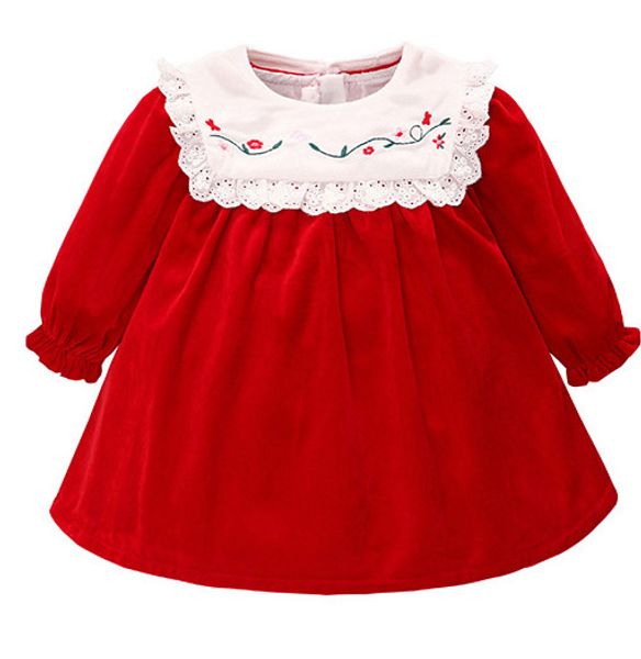 

girls designer dresses luxury red velvet shawl shirt brand flower embroidered doll dress 2019 new kids clothes wholesale fahsion christmas, Red;yellow