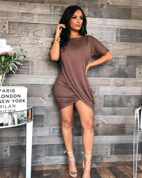 

dresses summer irregular fold design bodycon above knee clothing crew neck apparel night club womens, Black;gray