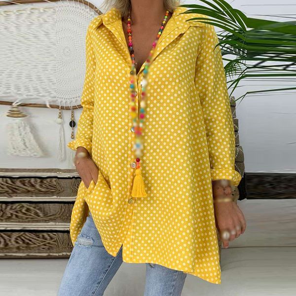 

new women's long sleeve sunscreen shirt summer casual loose polka dots print, White