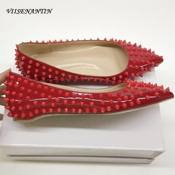 

2020 red rivets flat shoes for women pointy toe shallow mouth wedding shoe comfortable mules sapatos female shoe, Black