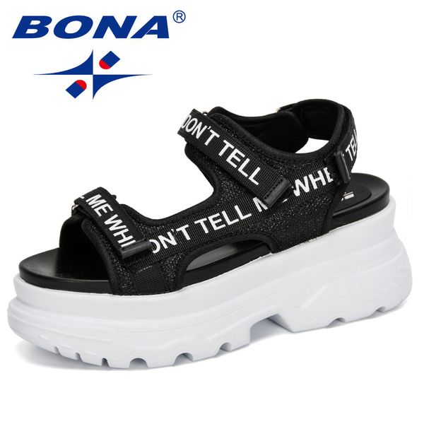 

bona 2020 new designers platform fashion summer sandals women peep toe flip flops sandals woman loafers shoes ladies comfortable, Black