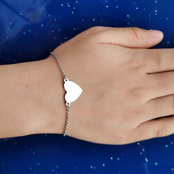 

link, chain 1 pc simple solid heart stainless steel bracelet charm bracelets for cute women girls kids princess fashion jewelry lucky gift, Black