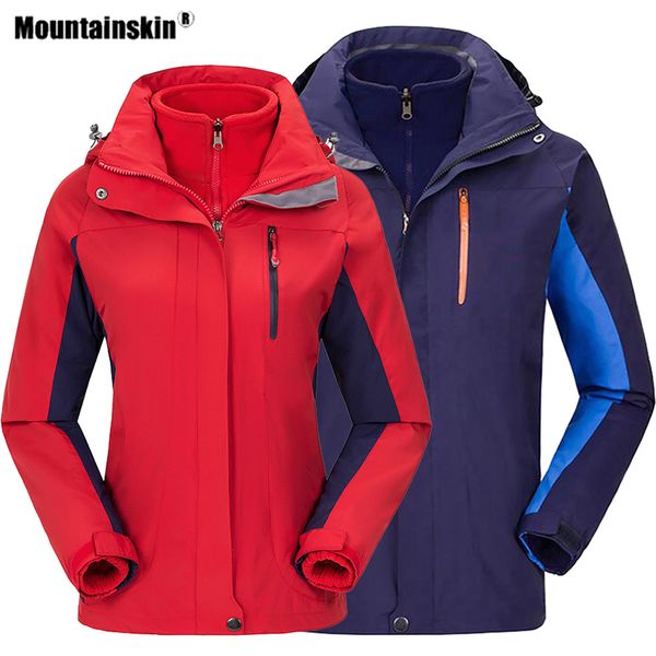 

mountainskin women men's 2 pcs hiking softshell jacket outdoor sport thermal fleece windbreaker camping trekking male coat va482, Blue;black