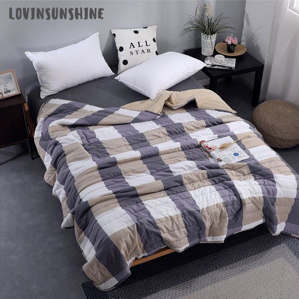 

lovinsunshine air conditioning quilt bedspread soft cotton throw blanket summer simple stripe plaid comforter bed cover ab#203