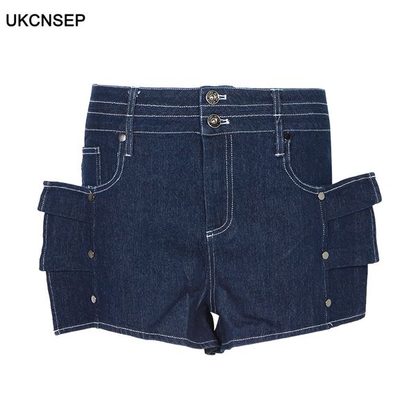 

casual high waist shorts for women slim ruffles slim denim shortses female fashion clothes 2020 summer new tide, White;black