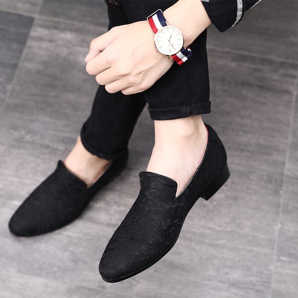 

new hair stylist small shoes men's chinese style embroidery peas shoes england pointed personality a pedal men's shoes size 37-48, Black