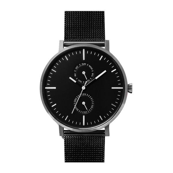 

sell mesh band stainless steel watches day date unique multifunction watch, Slivery;brown