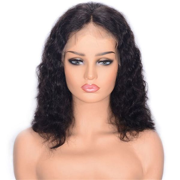 

malaysian virgin hair curly lace front wigs bleached knots middle part glueless human hair lace wig 8-16 inch, Black;brown
