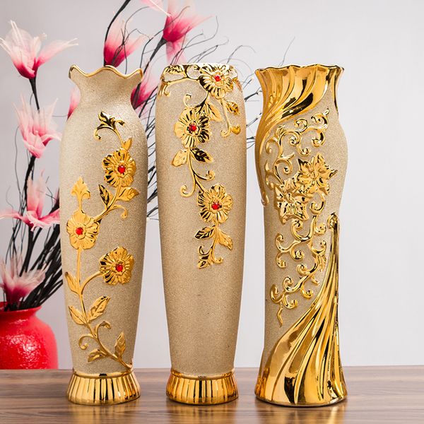 Baroque Big Floor Vase Gilded Flower Holder Porcelain Resin