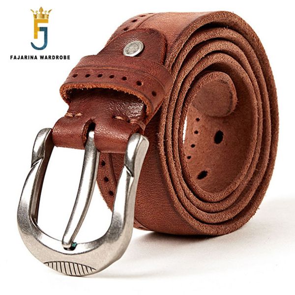 

fajarina brand name quality striped genuine leather belts men's fashion man pin buckle belts for men cow skin belt n17fj300, Black;brown