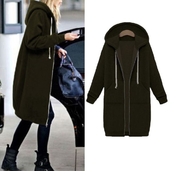 

womens hoodie womens clothes autumn winter coat women 2019 casual long zipper hooded jacket hoodies sweatshirt vintage outwear coat 5xl, Black
