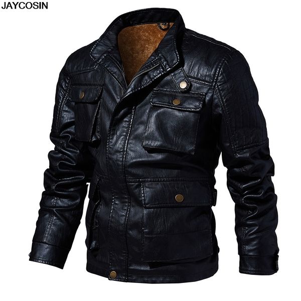 

men's plus size locomotive jacket blazers 2019 winter faux pu leather cashmere turtleneck jacket men skinny jackets coats 9102, Black;brown