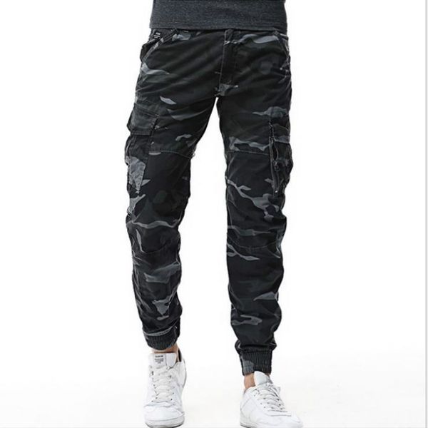 

2019 men's hip hop cargo pants streetwear men harem pant male multi pocket camo army trousers baggy cotton sweatpants, Black