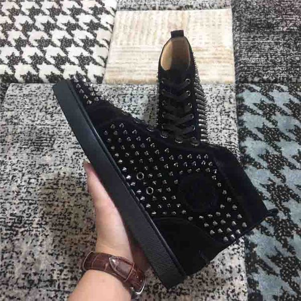 

black genuine leather sneaker spikes mens shoes red bottom flat studded high casual shoes,luxury party lovers walking dress footwear