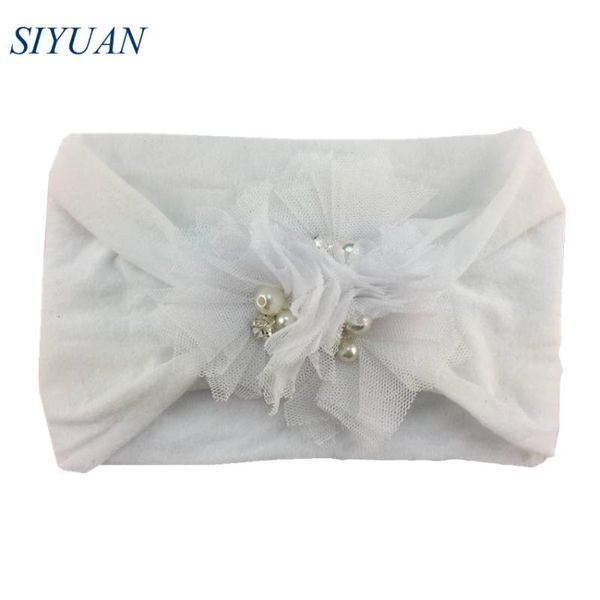

14pcs/lot girl ear turband wide nylon elastic headband with triple tulle mesh flower 14 colors fit all age hb102, Slivery;white