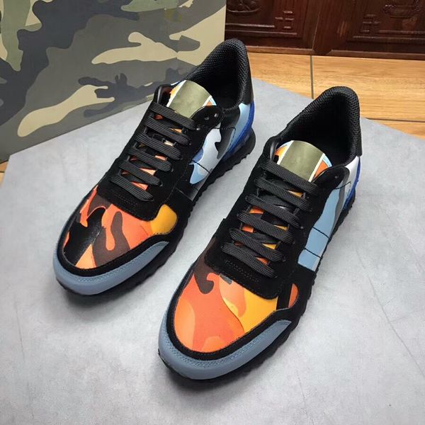 

mens fashion sneakers camo camouflage rockrunner trainer lace leather casual shoes luxury men shoe r t07, Black