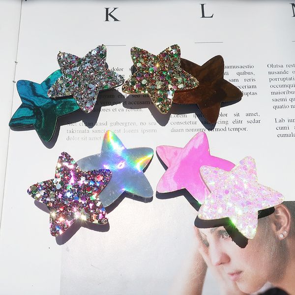 

boutique ins 12pcs fashion cute glossy laser star hairpins glitter star hair clips princess headwear hair accessories, Slivery;white