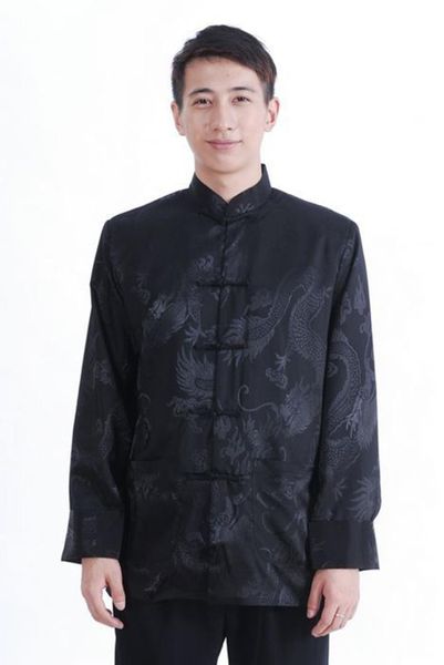 

black men's daily jacket casual tang suit shirt veste homme middle-aged and older tang dress shirt ethnic style men's jacket, Black;brown