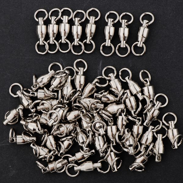 

50pcs ball bearing swivels connector high strength solid welded rings barrel swivels for saltwater freshwater fishing