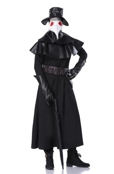 

theme costume halloween uniform cosplay plague bird mouth punk assassin creed stage suit hat mask gloves, Black;red