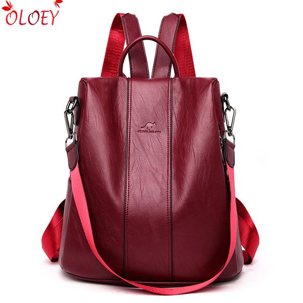 

2019 women leather anti-theft backpacks vintage female shoulder bag sac a dos school bags for girls bagpack ladies