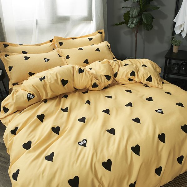 

yellow duvet cover set black heart home bedding set ab side no quilt bed linen duvet cover flat sheet pillowcase
