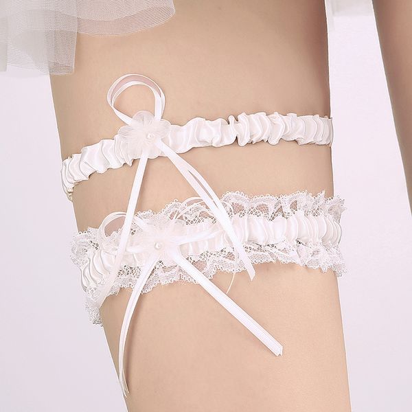 

new style light blue bridal garters pearl ribbon bow wedding leg garters bridal accessories in stock item ing, White