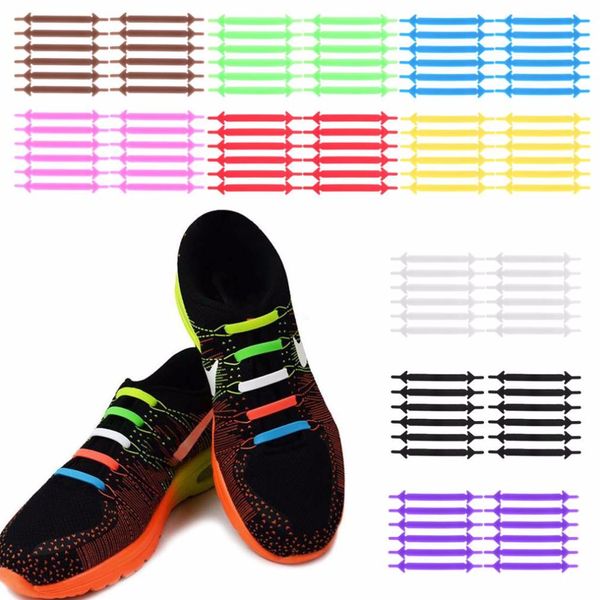 

12pcs/set elastic silicone shoelaces for shoes creative no tie shoe laces fashion men women lacing shoes rubber shoelace, Black