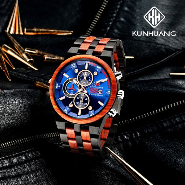 

wholesale custom men wood sport watch vintage leather quartz clock wooden sports selling chronograph, Slivery;brown