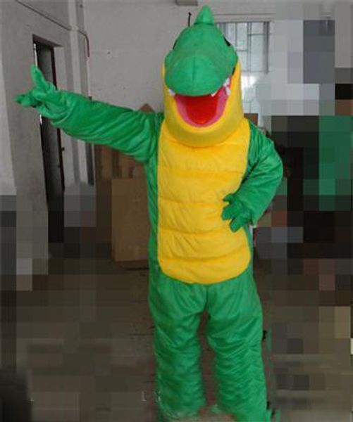 

2019 a green crocodile mascot costume with a big mouth for to wear, Red;yellow
