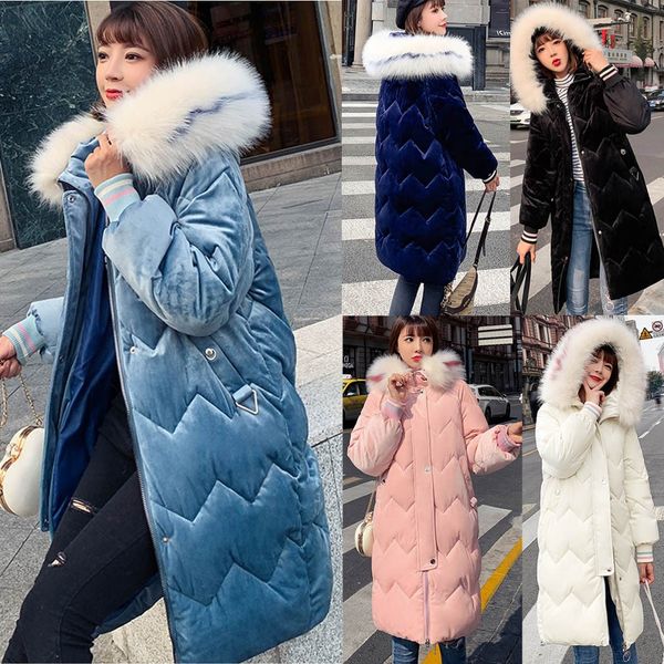

2019 women thickening coat solid color hooded outwear fashion outerwear long sleeve hooded jackets cotton-padded pockets coats, Black