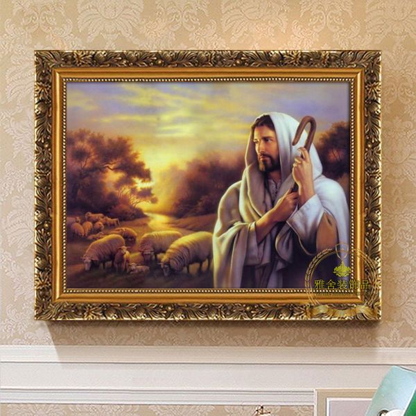 

jesus portrait hanging painting god immanuel christian church wall painting shepherd figure cross living room decorative painting