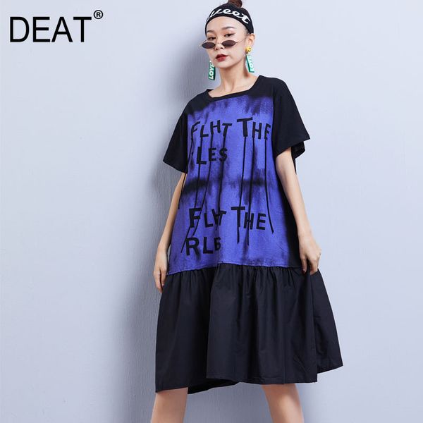 

deat] women printed hit color big size dress new round neck short sleeve loose fit fashion tide spring autumn 2020 13p541, Black;gray