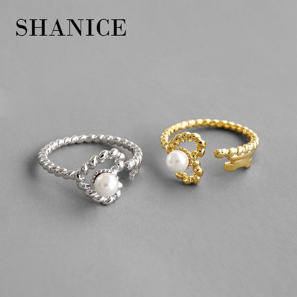 

shanice cool punk 100% 925 sterling silver open ring simple opening personality very fine shaped pearl ring design female, Golden;silver
