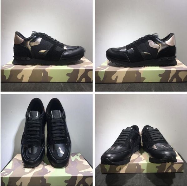 

fashion studded camouflage designer sneakers shoes combo rock footwear mens women flats rockrunner trainers casual shoes t01, Black