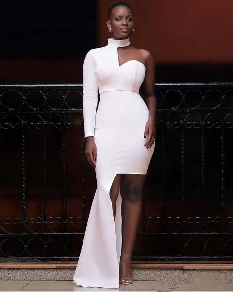 

Sexy Formal Prom Dresses New Halter One Long Sleeve Mermaid Party Dresses Side Asymmetrical Short Party Evening Gowns 20