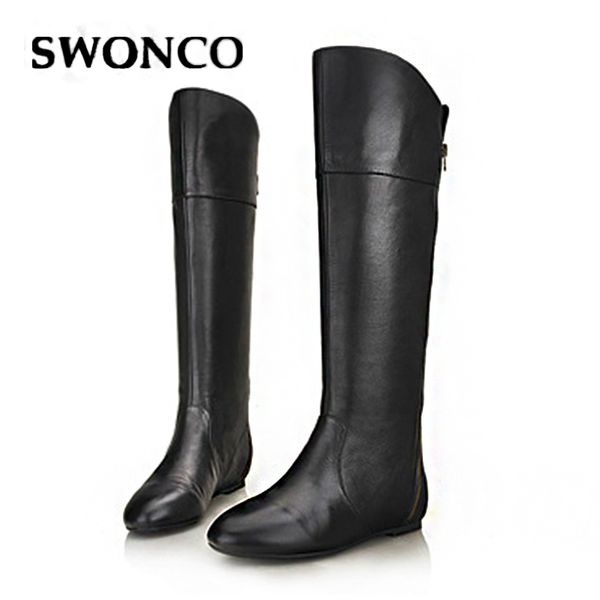 

swonco knee high boots women autumn/winter increased flat knight boots winter snow shoes female 2019 black zippers boot